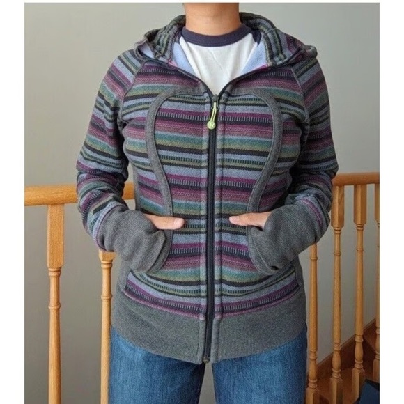 Lululemon Athletica Scuba Hoodie Poncho Stripe Long Sleeve Zip Up Size 2 - Picture 1 of 8
